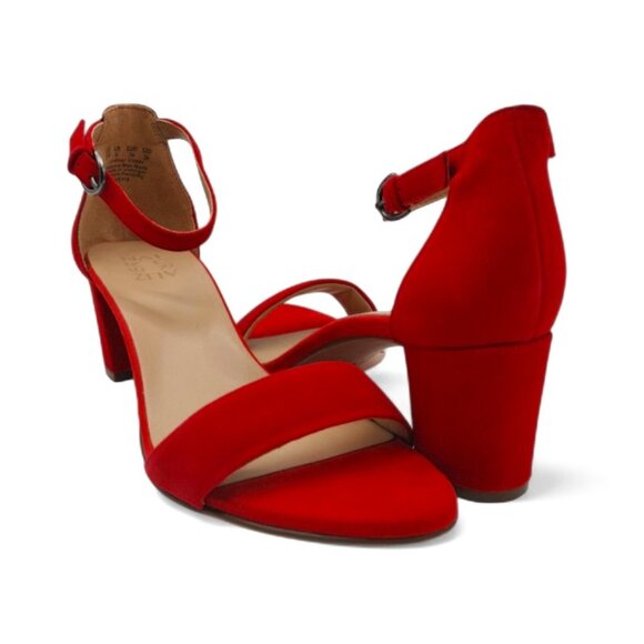 Naturalizer Women's Size 9 W Red Vera Suede Block Heel Ankle Strap Dress Sandals - Picture 1 of 14